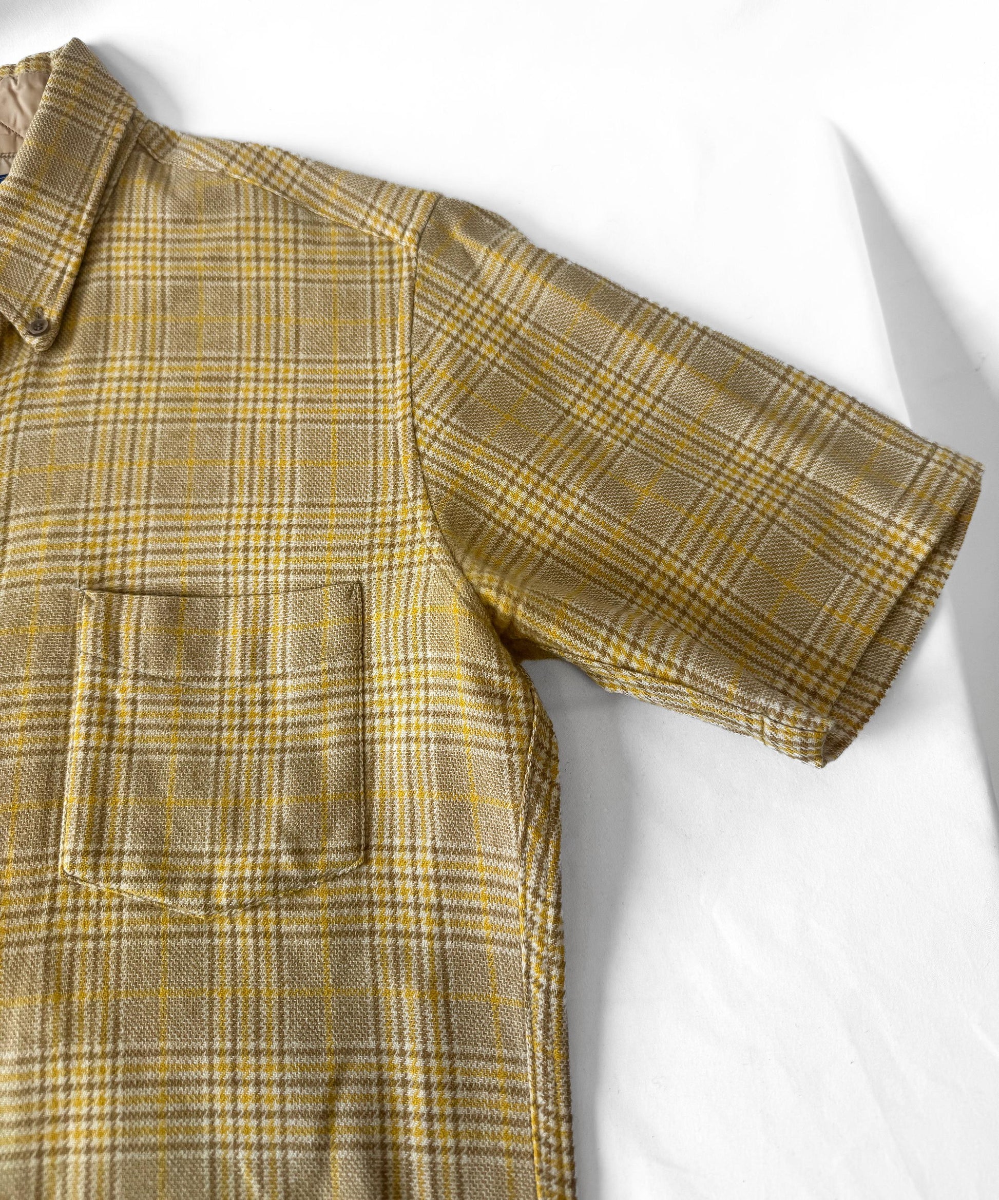 Vintage Pendleton Light Butter Yellow Plaid Wool Unisex Button Down Shirt, Men's Sz. L