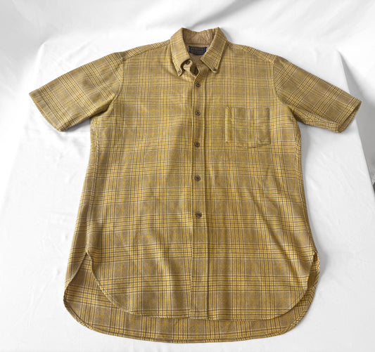 Vintage Pendleton Light Butter Yellow Plaid Wool Unisex Button Down Shirt, Men's Sz. L