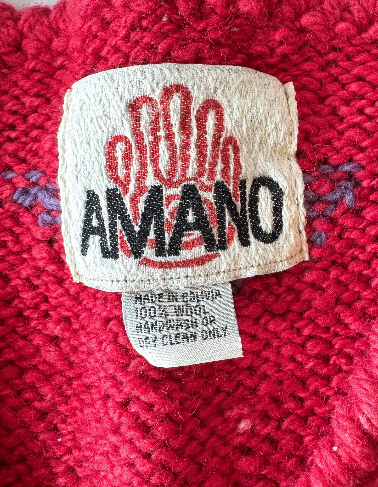 Vintage Amano Fushscia Pink Scribble Animal Swirl Abstract Print Pure Wool Cardigan Sweater, Approx. Women's Sz. XL
