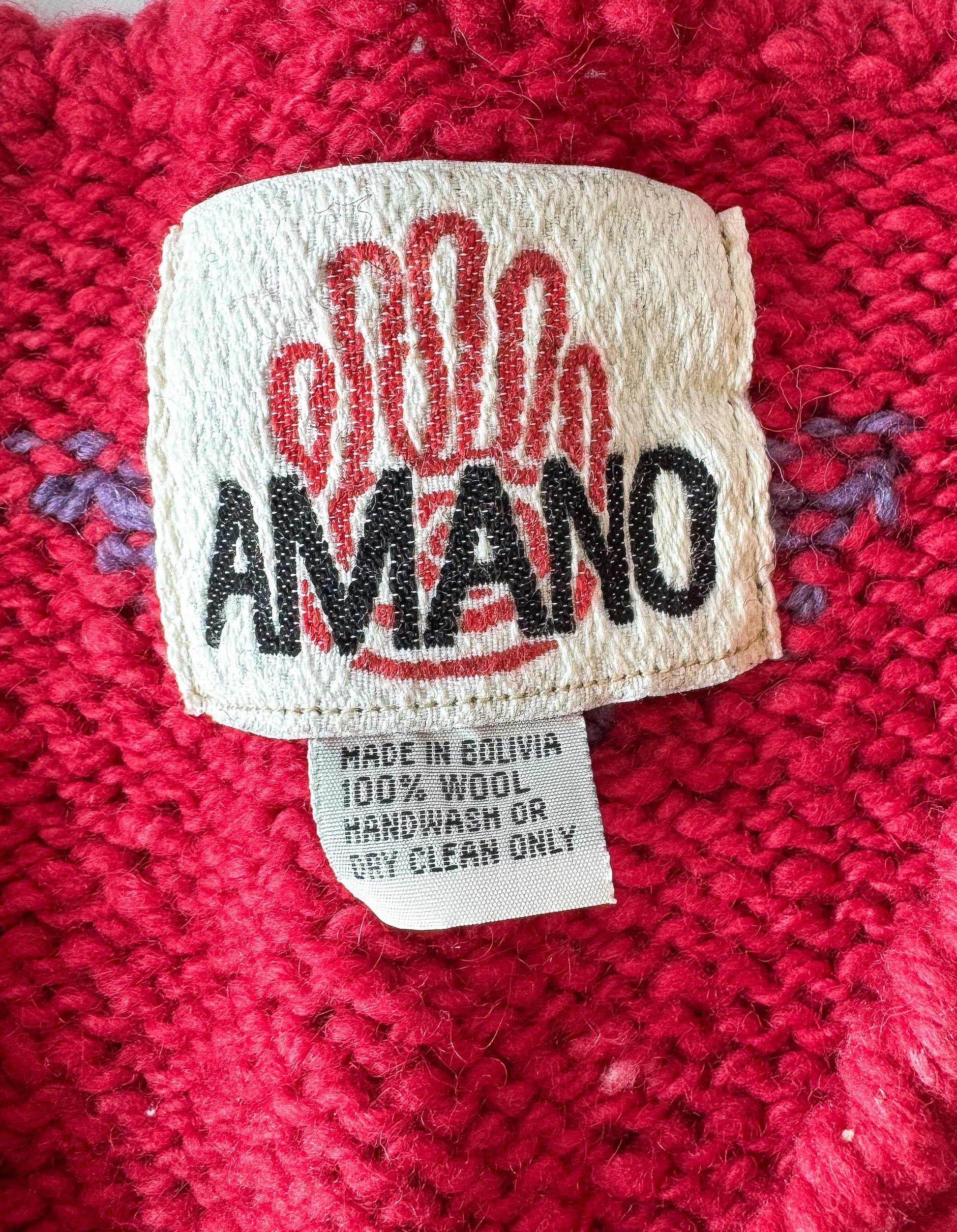 Vintage Amano Fushscia Pink Scribble Animal Swirl Abstract Print Pure Wool Cardigan Sweater, Approx. Women's Sz. XL