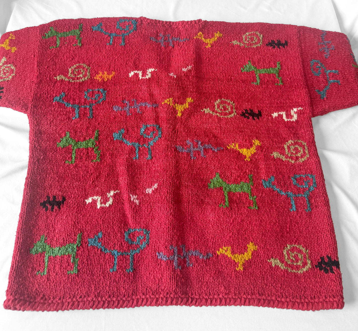 Vintage Amano Fushscia Pink Scribble Animal Swirl Abstract Print Pure Wool Cardigan Sweater, Approx. Women's Sz. XL