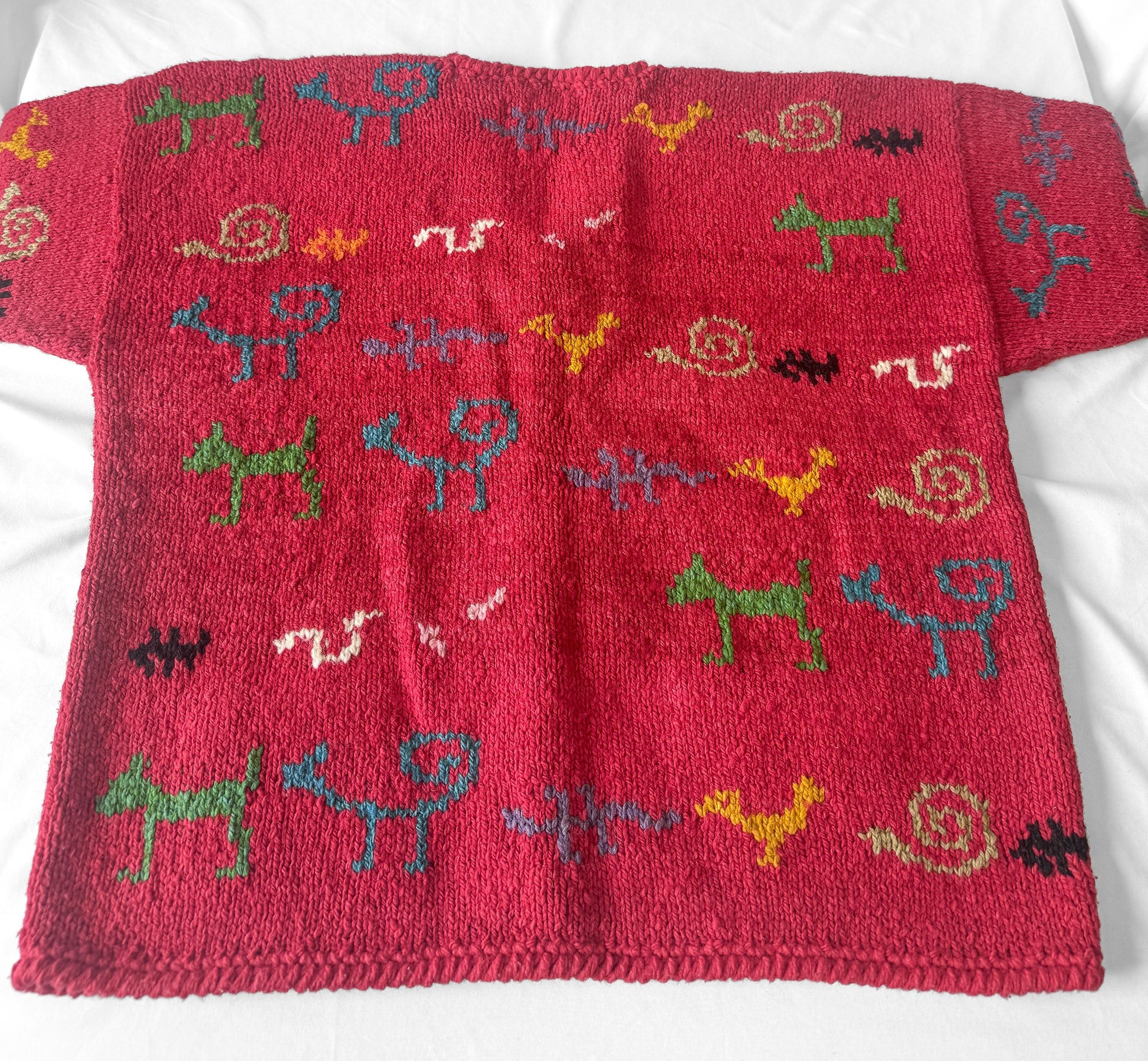 Vintage Amano Fushscia Pink Scribble Animal Swirl Abstract Print Pure Wool Cardigan Sweater, Approx. Women's Sz. XL