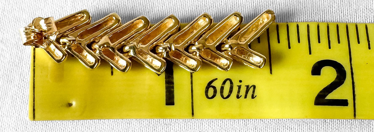 Vintage 14K Yellow Gold Chevron Link Dangle Stud Earrings, Elegant Simple Minimalist Statement Earrings