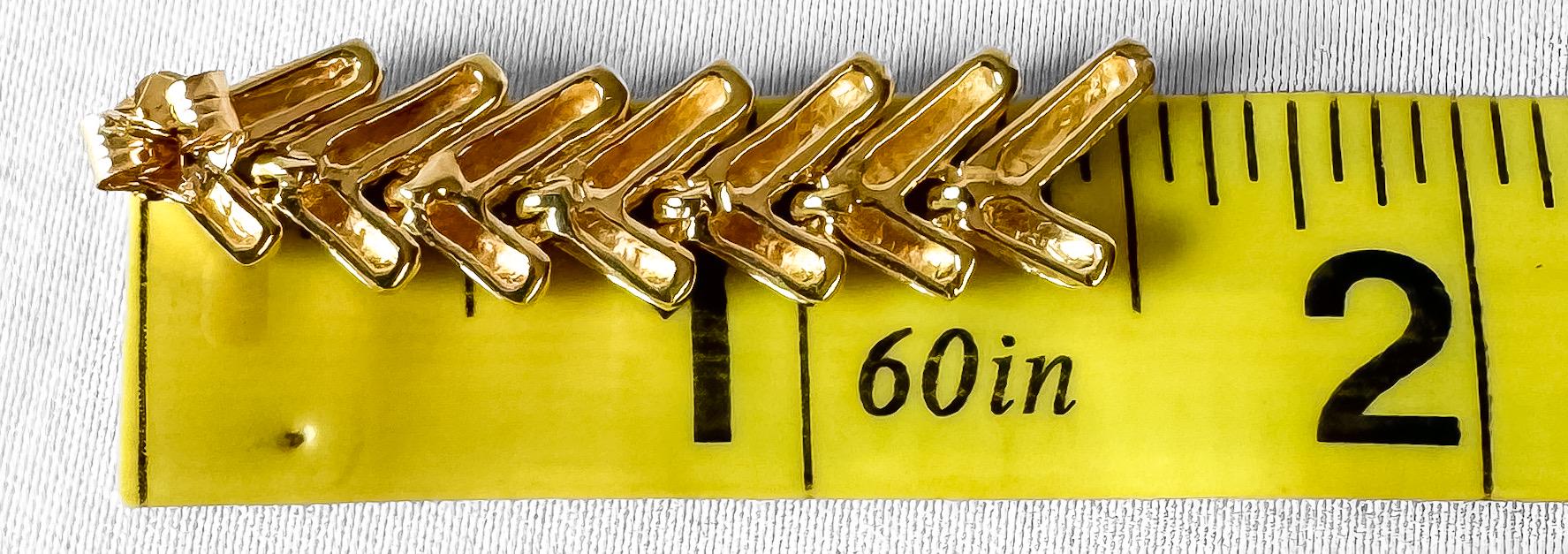 Vintage 14K Yellow Gold Chevron Link Dangle Stud Earrings, Elegant Simple Minimalist Statement Earrings