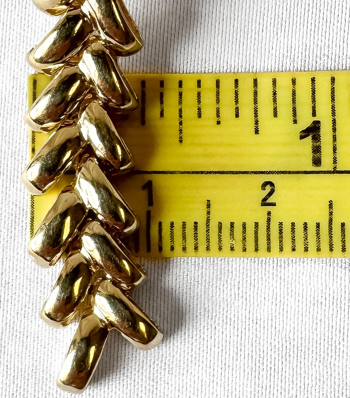 Vintage 14K Yellow Gold Chevron Link Dangle Stud Earrings, Elegant Simple Minimalist Statement Earrings