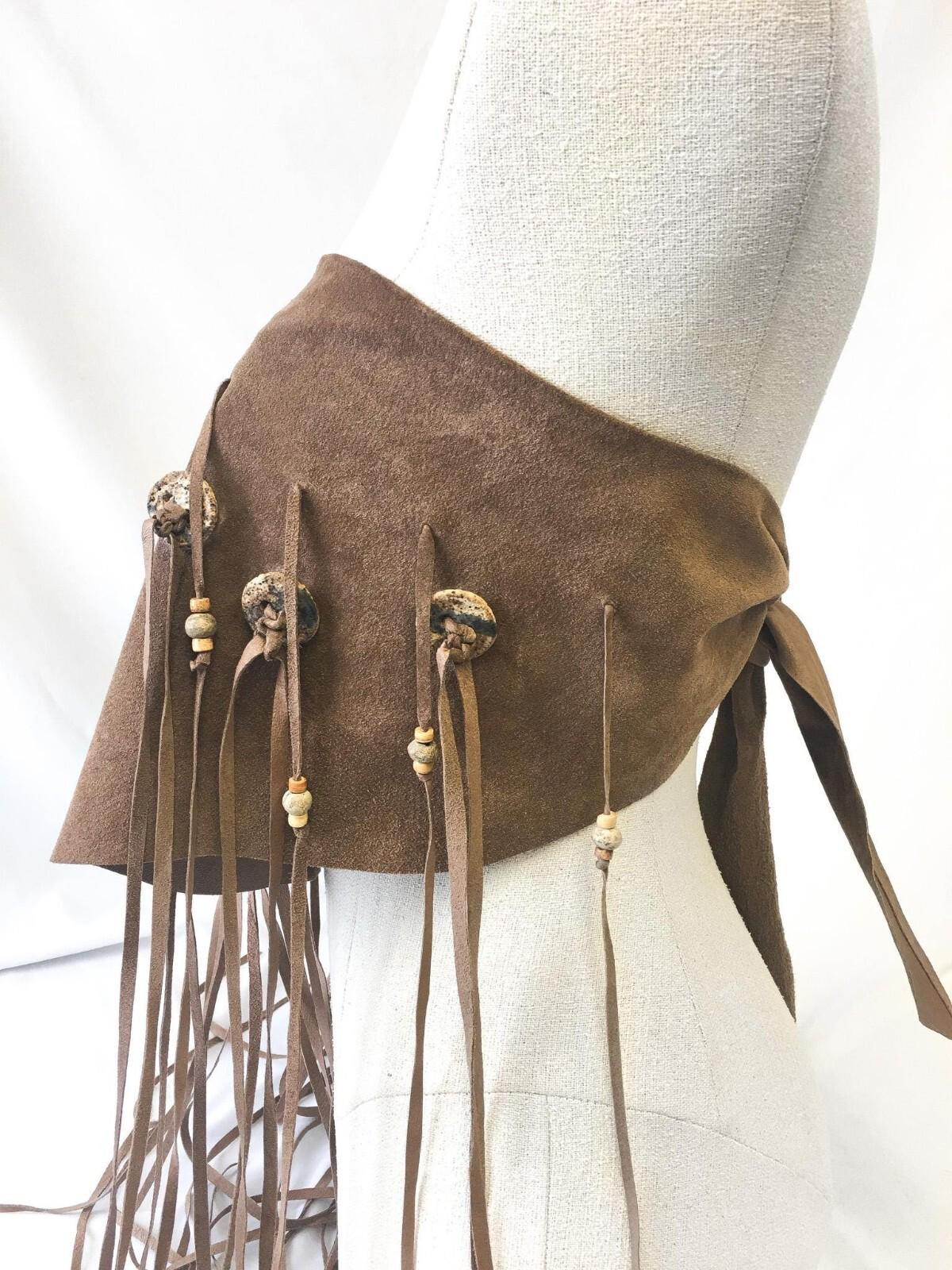 NWT Carol Kohnke Handmade Suede Wooden Bead Fringe Belt, Multi-Way Top, Skirt, Belt