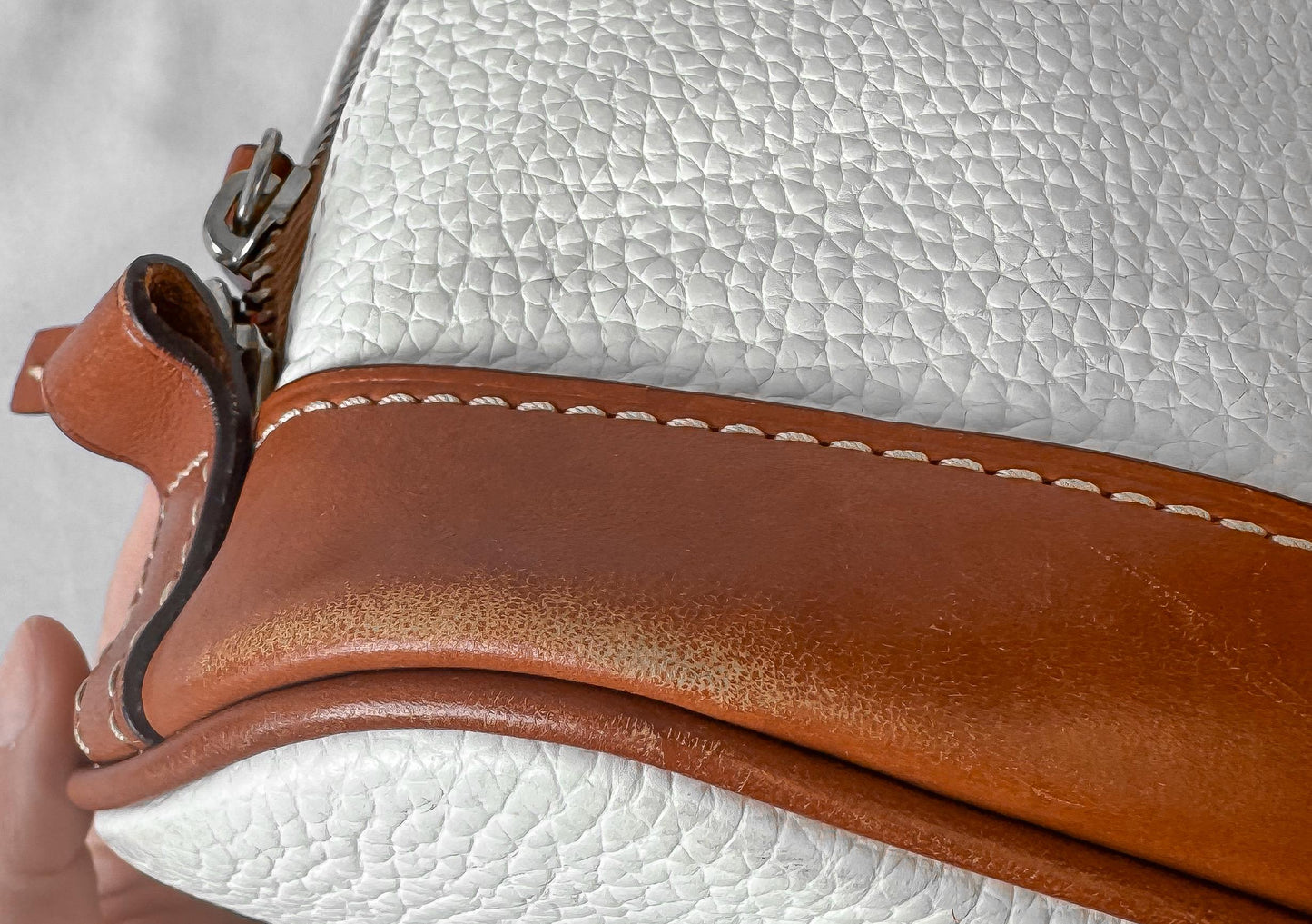 Dooney and Bourke White Pebble Grain Zip Domed Satchel with Detachable Crossbody Strap