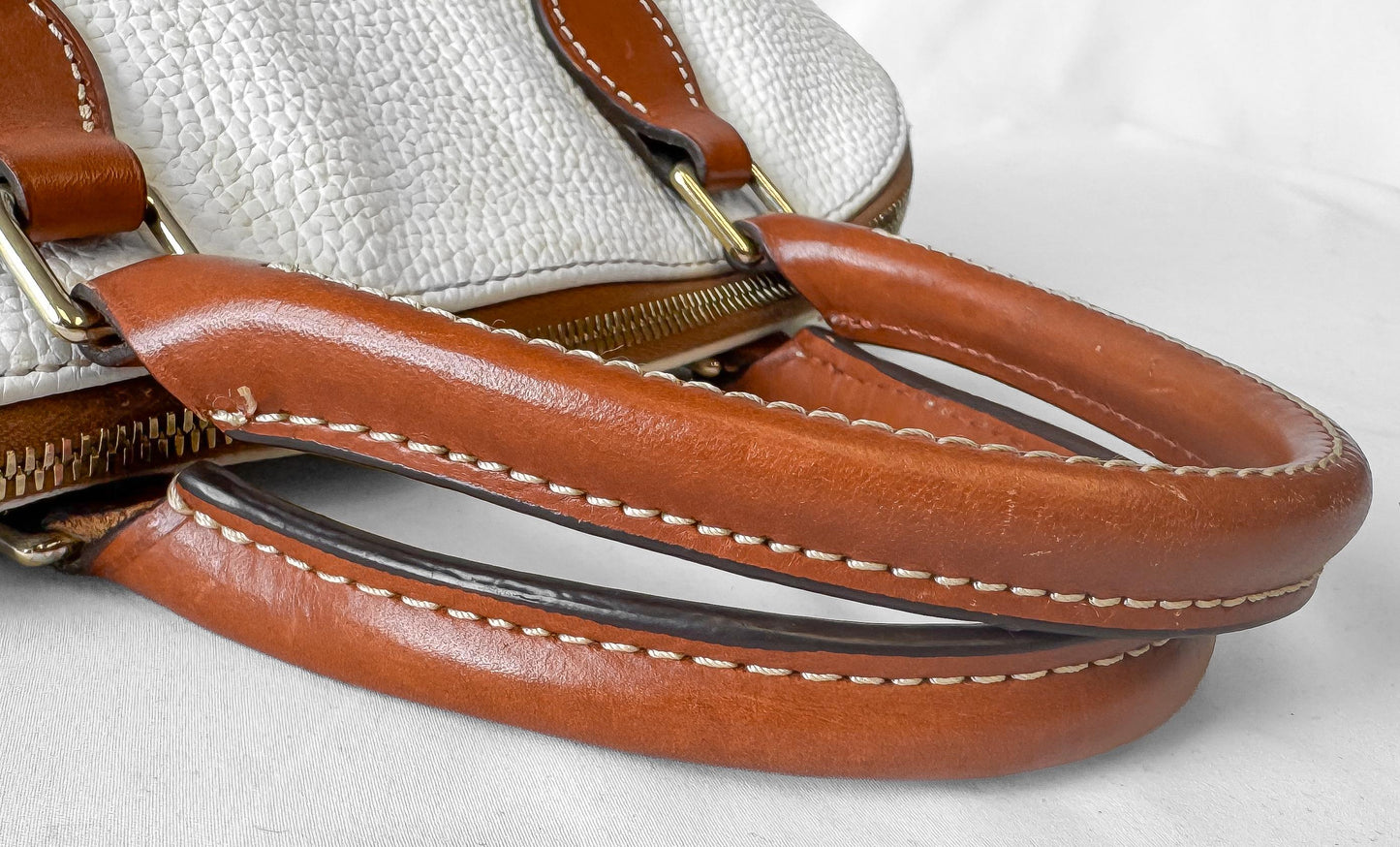 Dooney and Bourke White Pebble Grain Zip Domed Satchel with Detachable Crossbody Strap