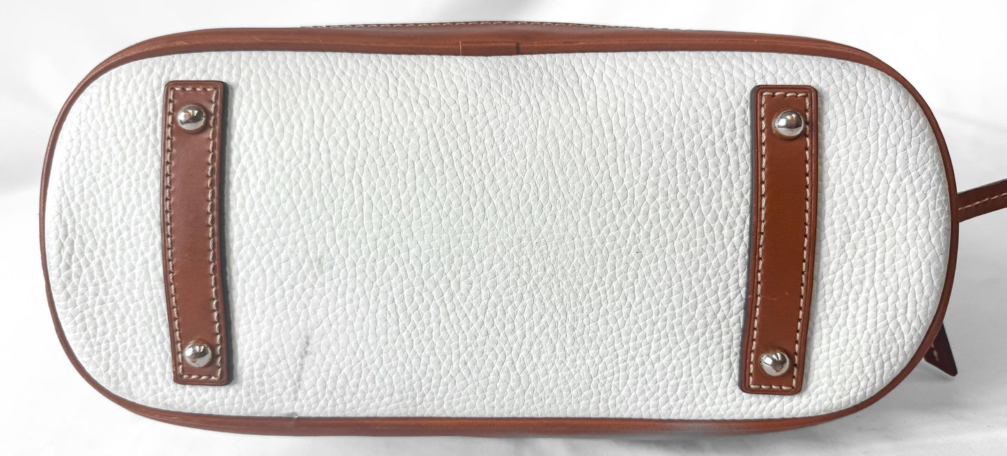 Dooney and Bourke White Pebble Grain Zip Domed Satchel with Detachable Crossbody Strap