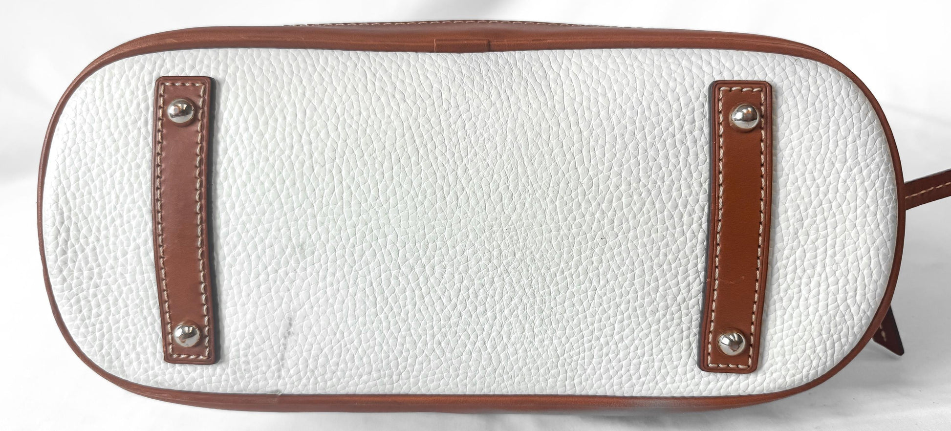 Dooney and Bourke White Pebble Grain Zip Domed Satchel with Detachable Crossbody Strap