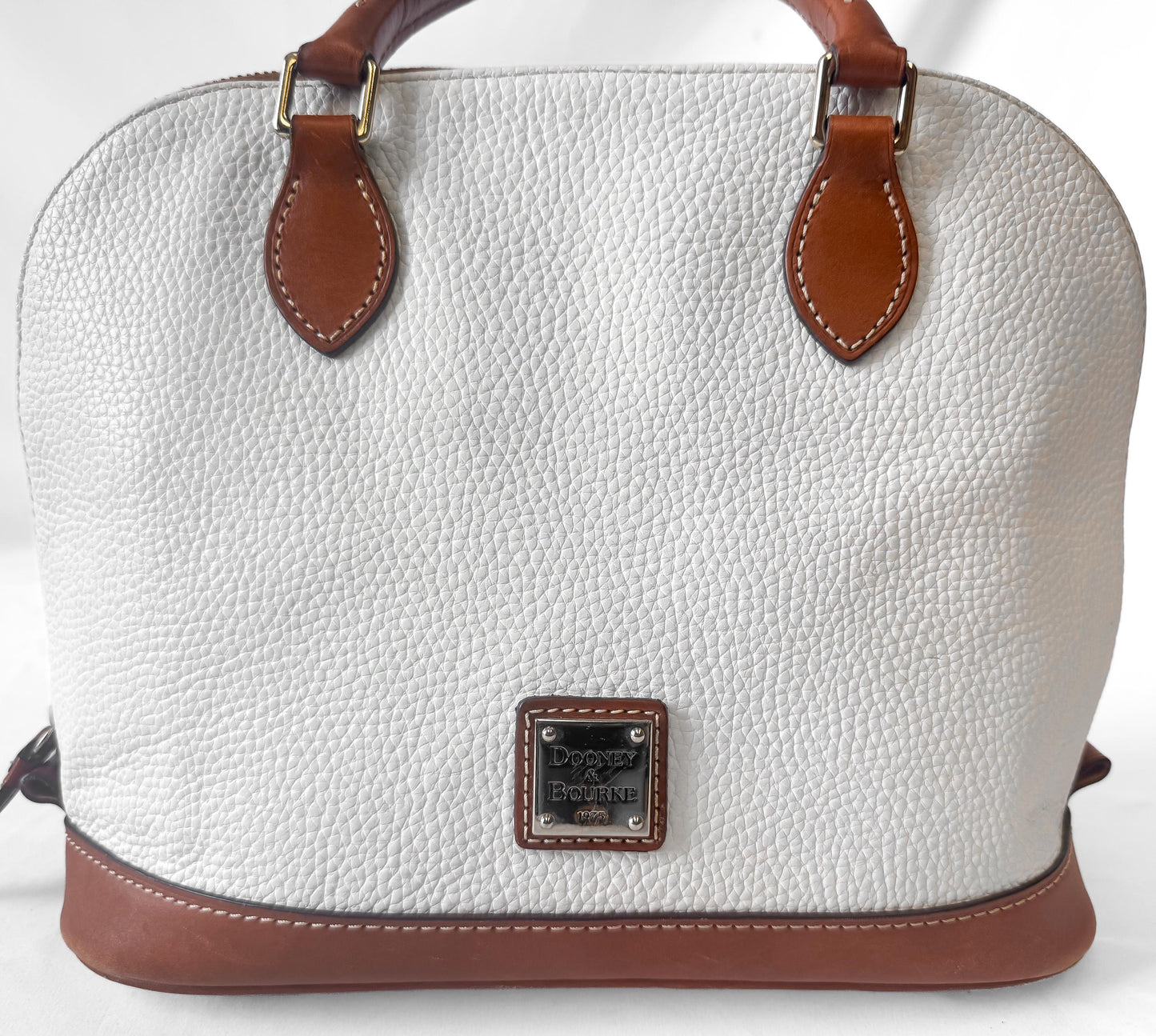 Dooney and Bourke White Pebble Grain Zip Domed Satchel with Detachable Crossbody Strap