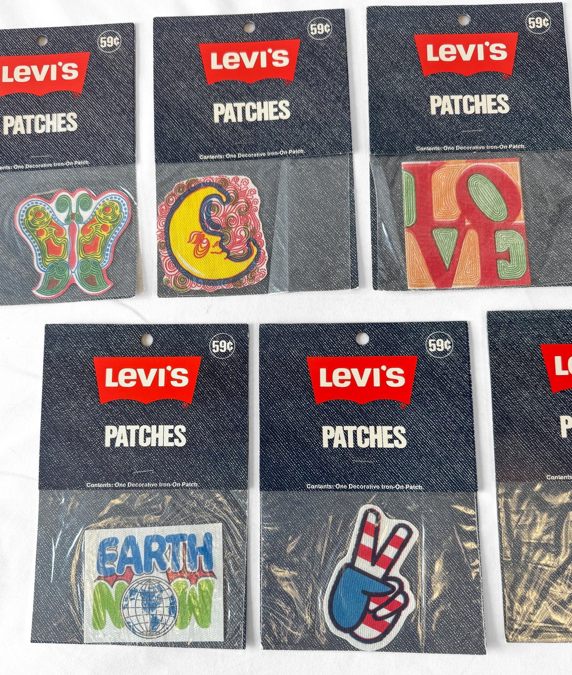 70s Deadstock Levi's Hippie Boho Themed Set of 7 Iron-On Patches