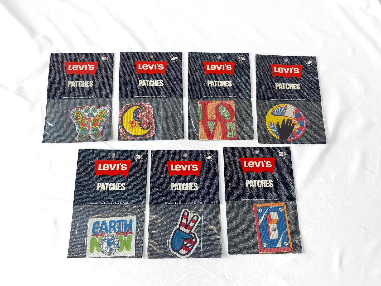 70s Deadstock Levi's Hippie Boho Themed Set of 7 Iron-On Patches