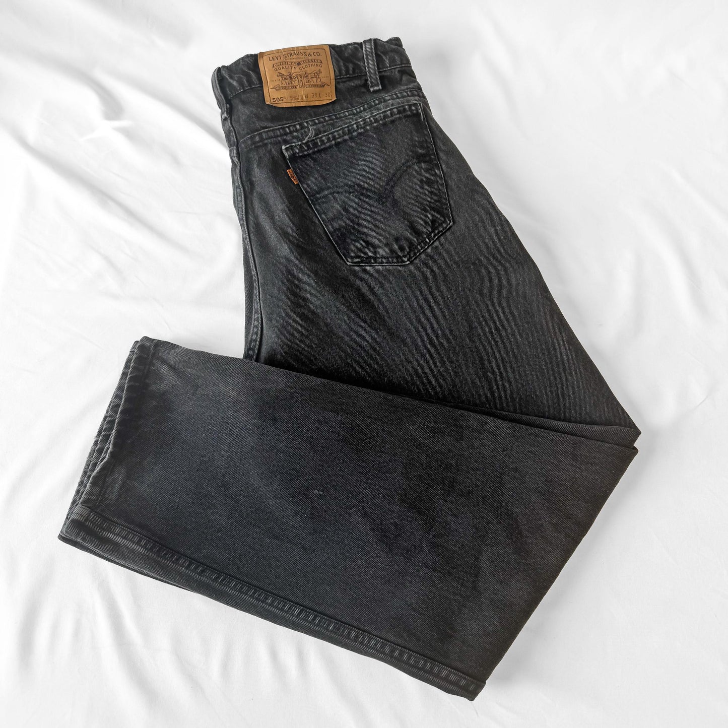Vintage Levi's Orange Tab 505 Black Straight Leg Unisex Jeans, Sz. 37" x 29"