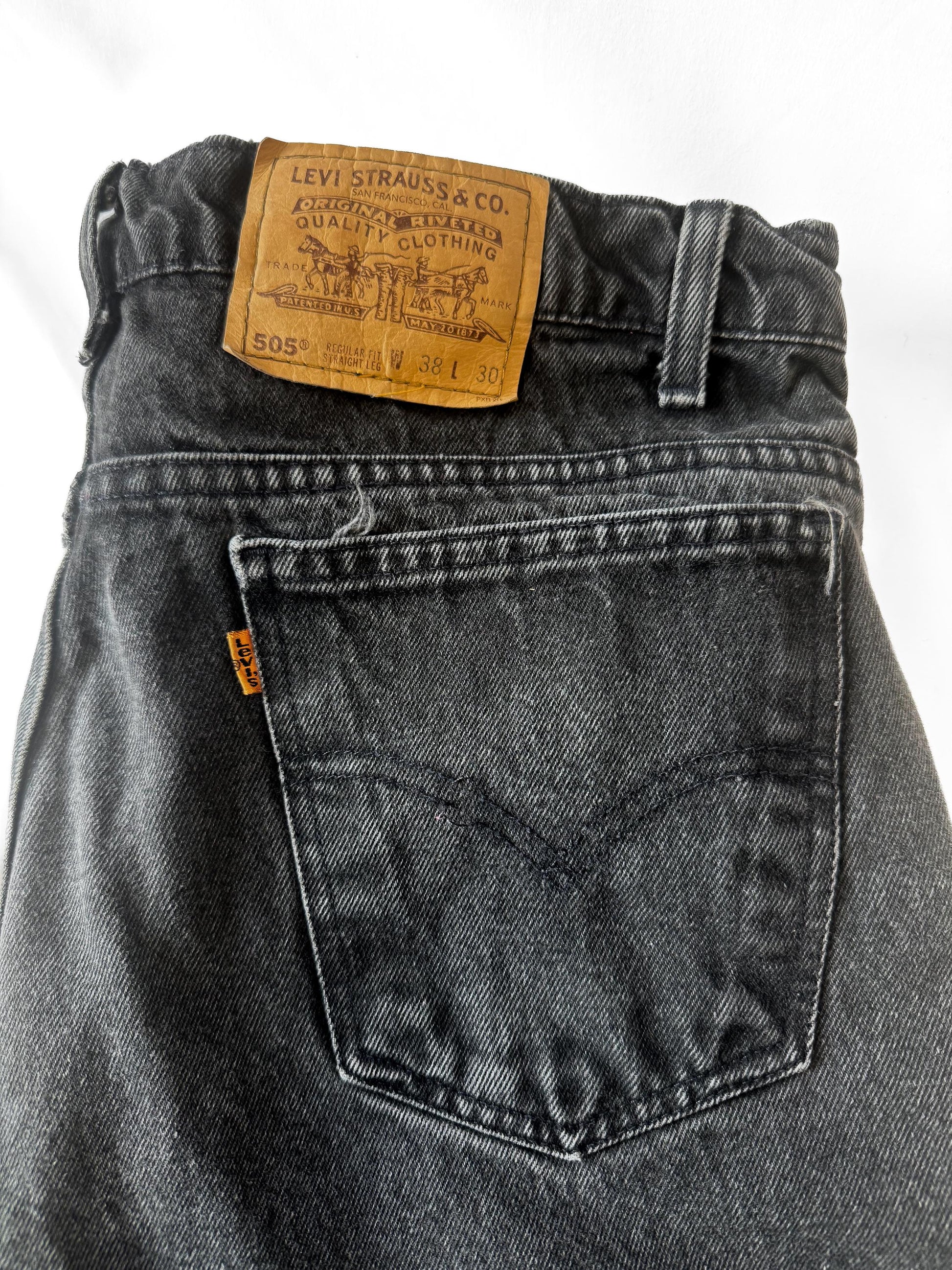 Vintage Levi's Orange Tab 505 Black Straight Leg Unisex Jeans, Sz. 37" x 29"