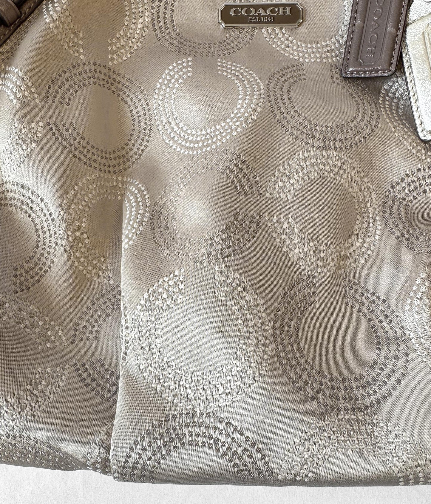 Y2K Coach Op Art Madison Sophia Dotted Beige Satchel Handbag with Detachable Strap, Style 15957, Unique Y2K 00s Vintage Coach Purse