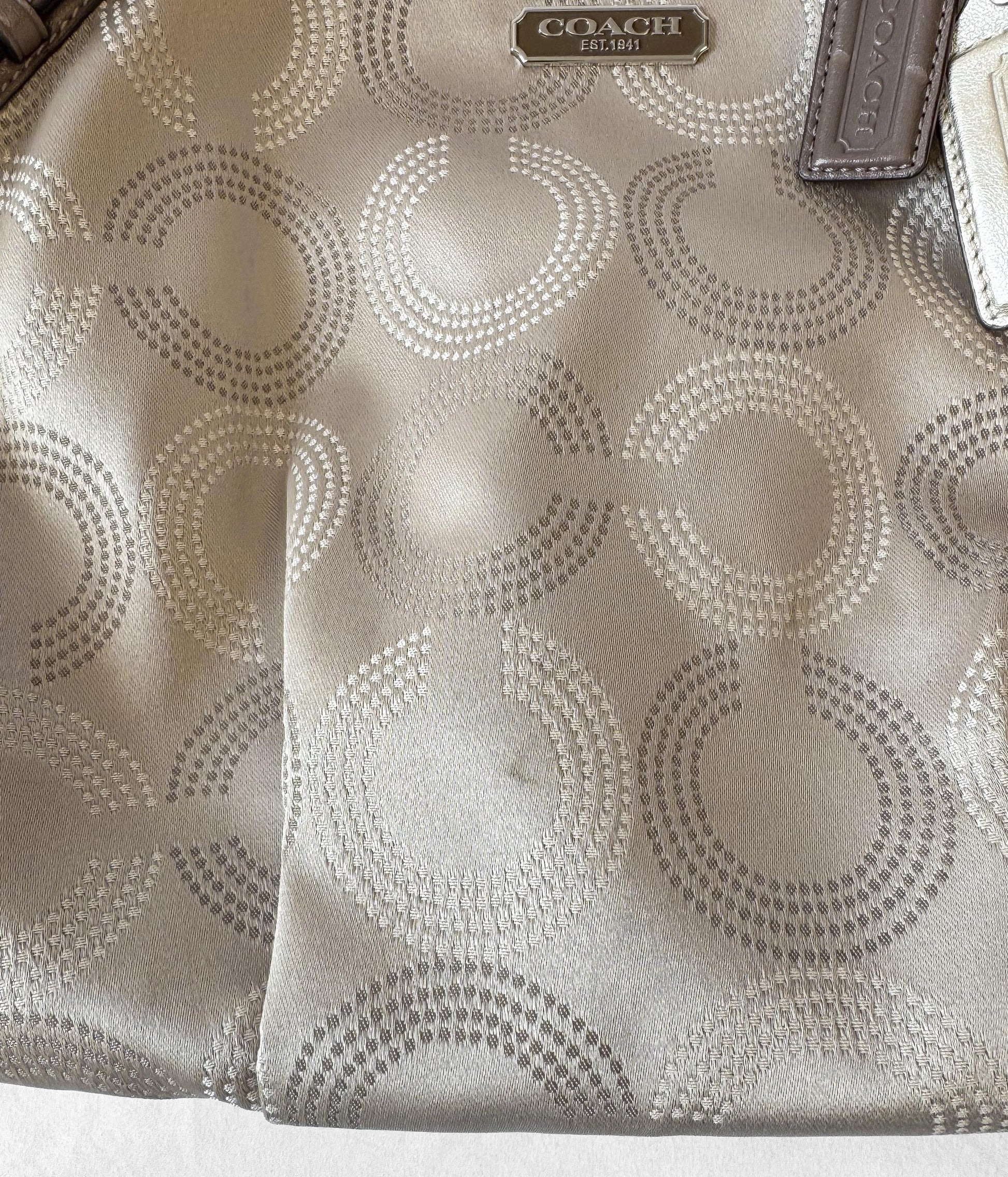 Y2K Coach Op Art Madison Sophia Dotted Beige Satchel Handbag with Detachable Strap, Style 15957, Unique Y2K 00s Vintage Coach Purse