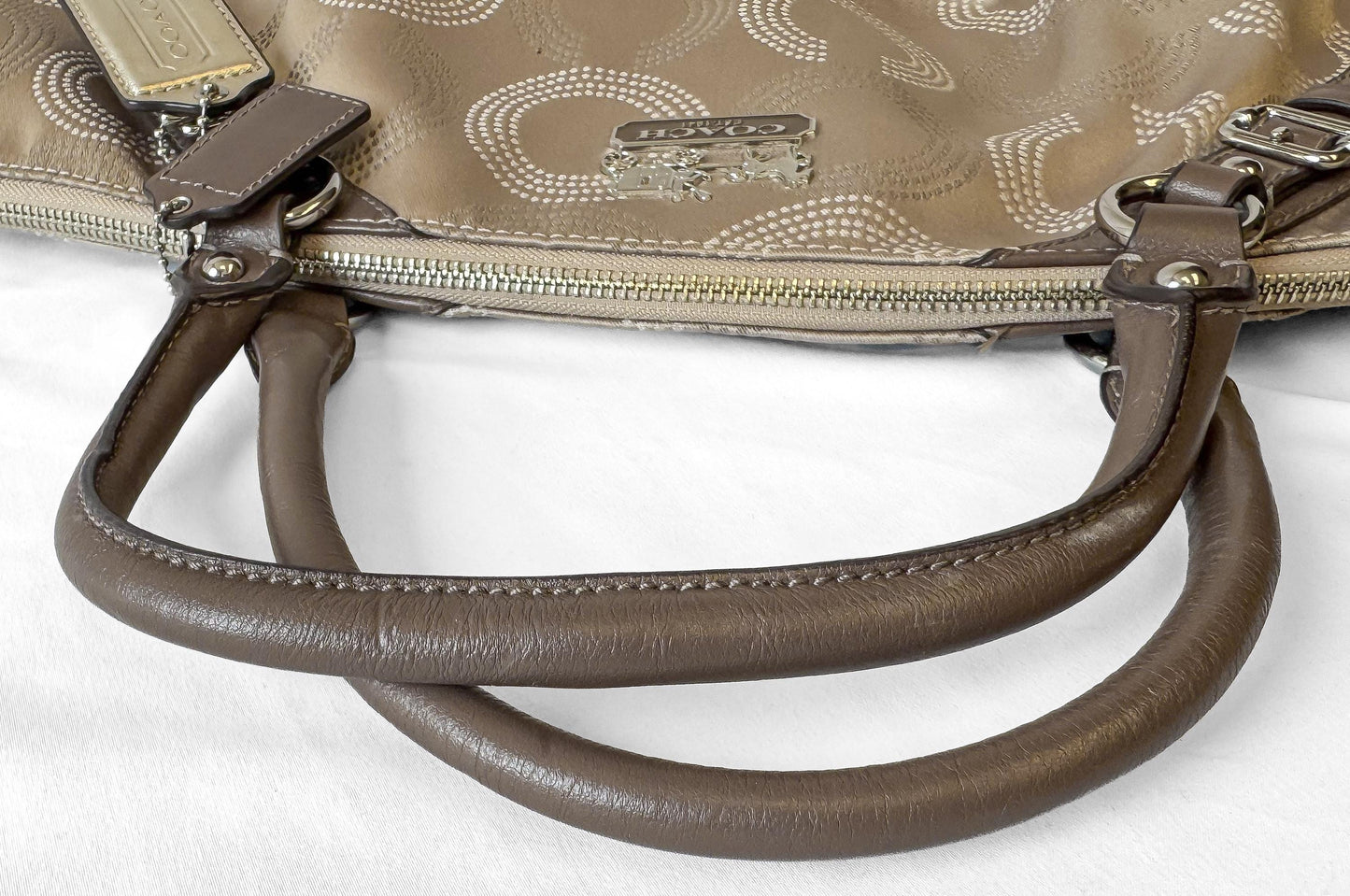 Y2K Coach Op Art Madison Sophia Dotted Beige Satchel Handbag with Detachable Strap, Style 15957, Unique Y2K 00s Vintage Coach Purse