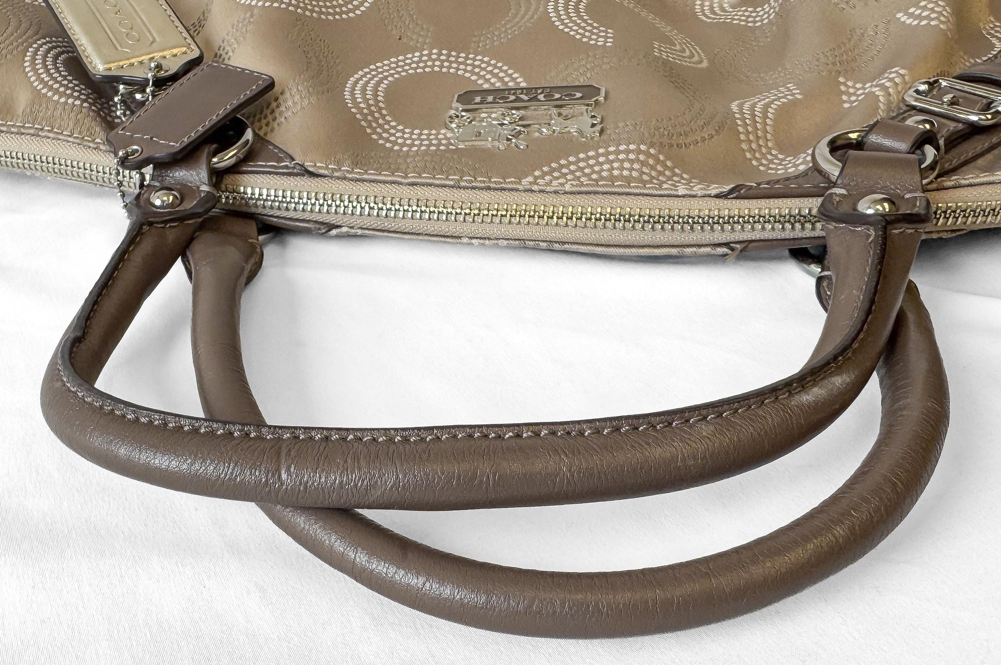 Y2K Coach Op Art Madison Sophia Dotted Beige Satchel Handbag with Detachable Strap, Style 15957, Unique Y2K 00s Vintage Coach Purse