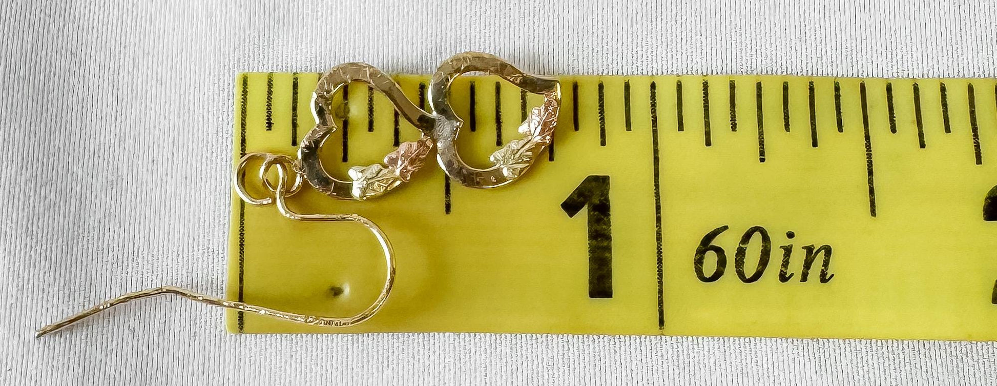 Vintage 10K CCO Black Hills Gold Double Heart Leaf Dangle Earrings
