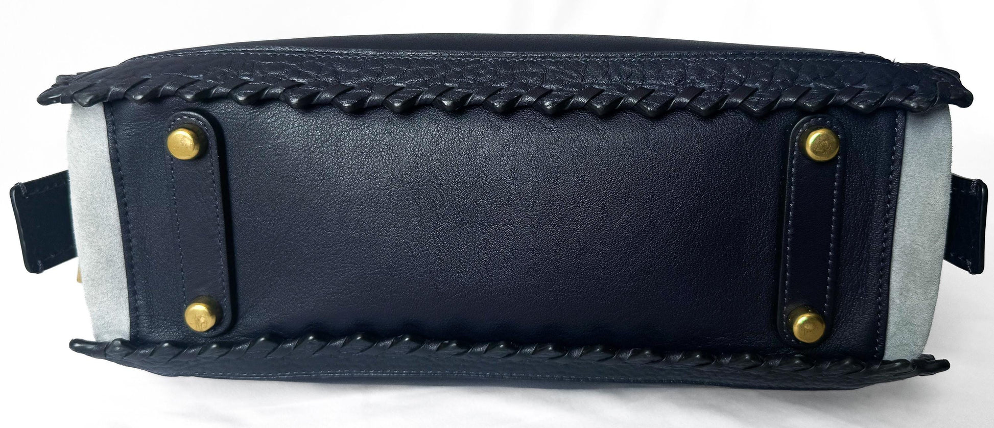 Modern Coach Dreamer Whipstitch Color Block Ink Blue Gray Leather Suede Satchel with Detachable Strap Style 76767