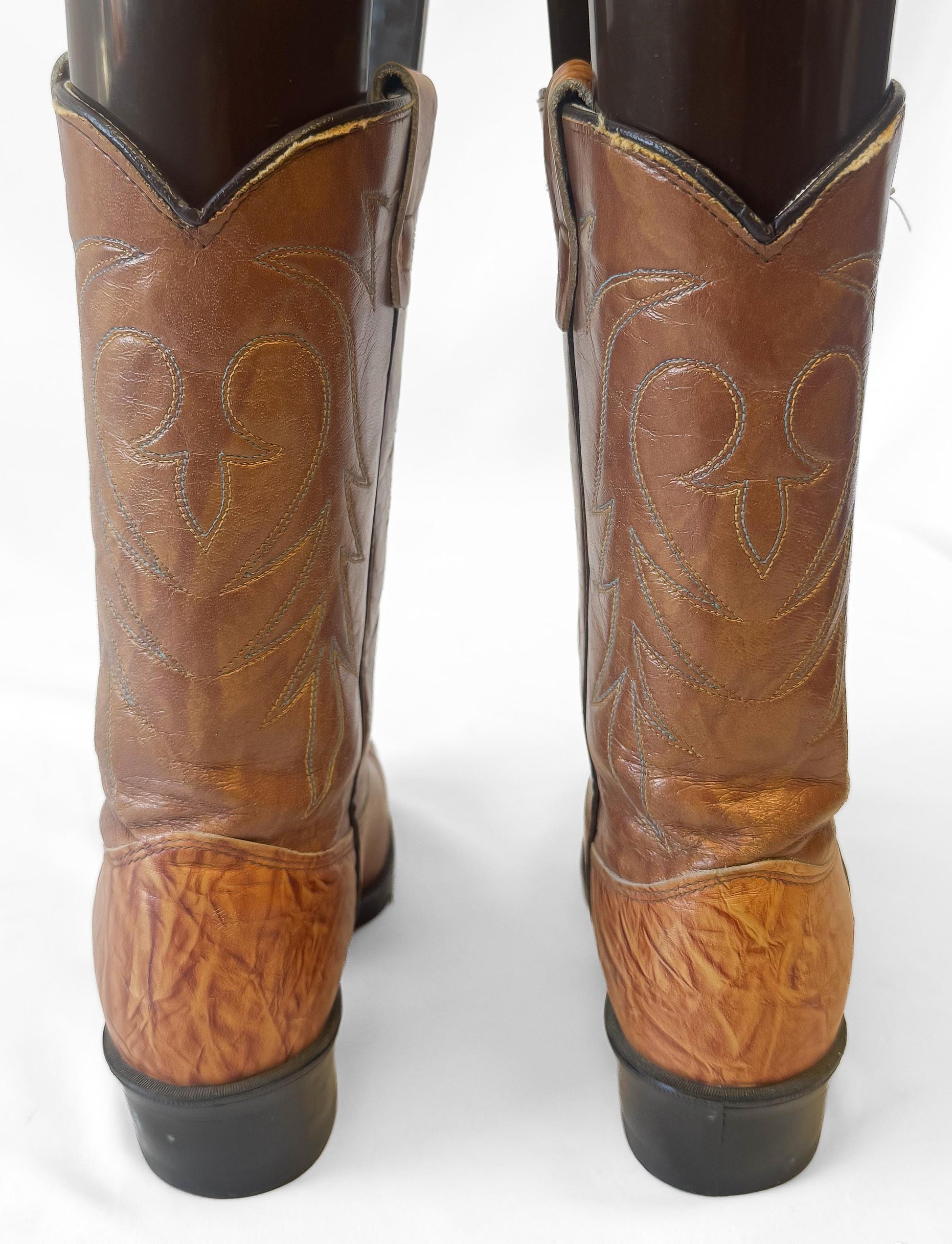 Vintage Texas Boot Co Two Toned Brown Leather Cowboy Boots, Approx. Women's Sz. 6M, Unique Festival Western Country Cowgirl Boots
