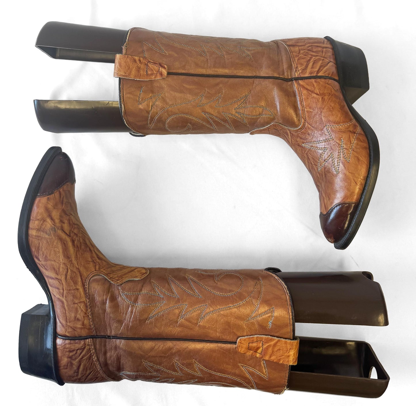 Vintage Texas Boot Co Two Toned Brown Leather Cowboy Boots, Approx. Women's Sz. 6M, Unique Festival Western Country Cowgirl Boots