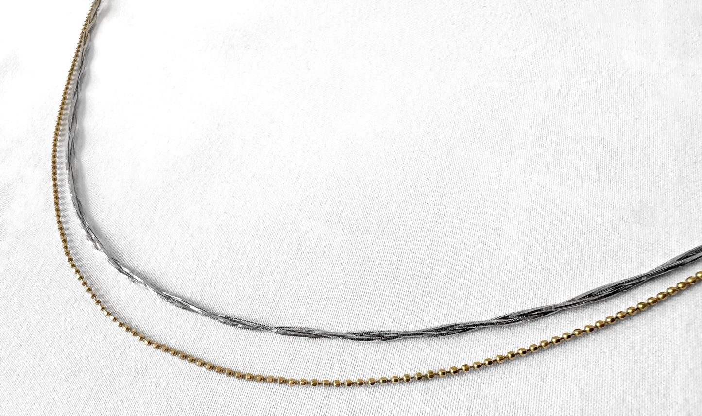 Vintage 14K Italy Double Strand Two Tone Yellow White Gold Twisted Ball Chain Ankle 10 Inch Bracelet