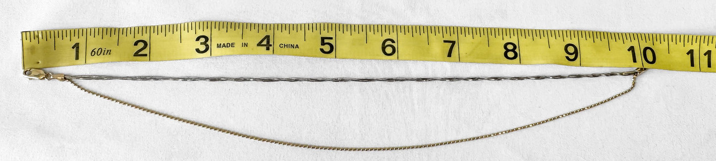Vintage 14K Italy Double Strand Two Tone Yellow White Gold Twisted Ball Chain Ankle 10 Inch Bracelet