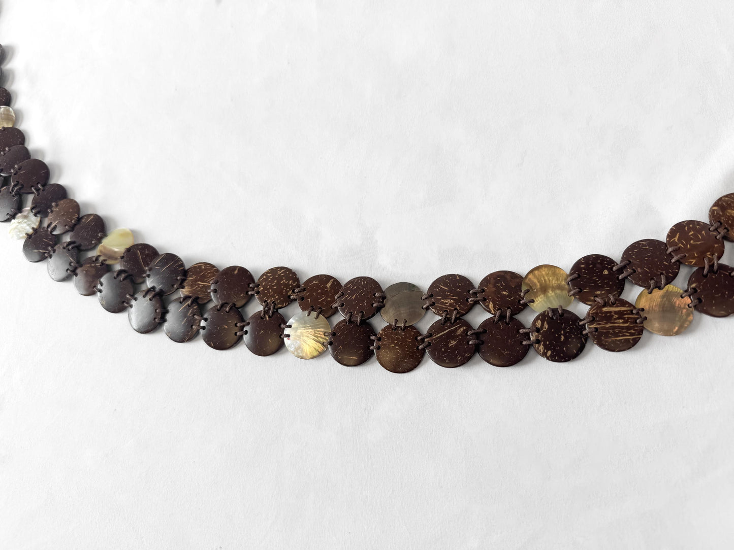 Vintage Handcrafted Boho Wooden Shell Two Strand Woven Belt, Unique Bohohemian Accessories