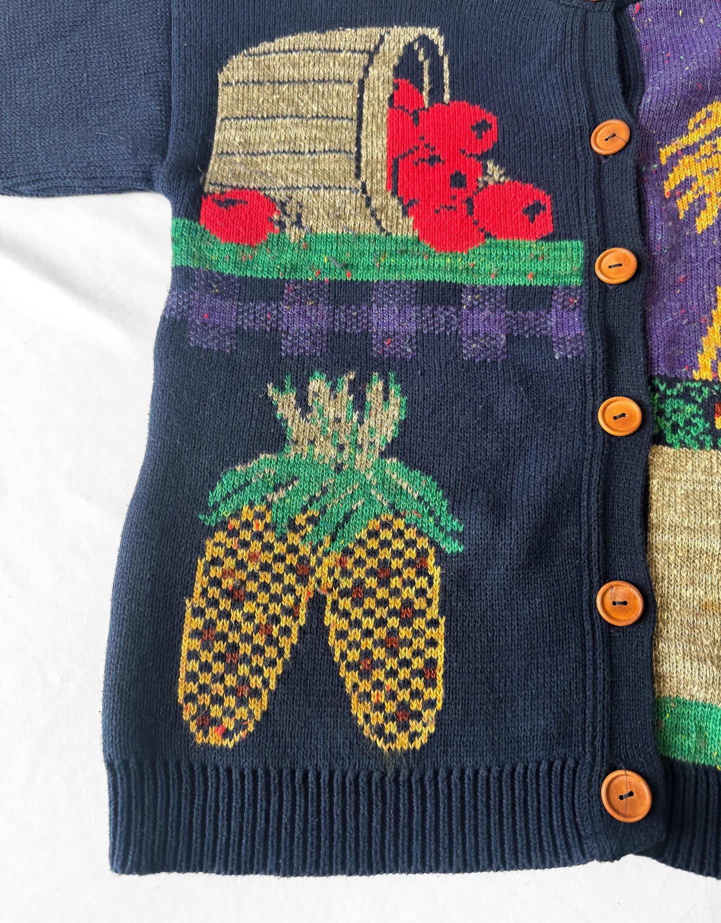 Vintage 80s/90s Sweater Loft Autumn Harvest Navy Knit Cotton Cardigan, Approx. Women's Sz. S, Vintage Halloween Fall Sweater