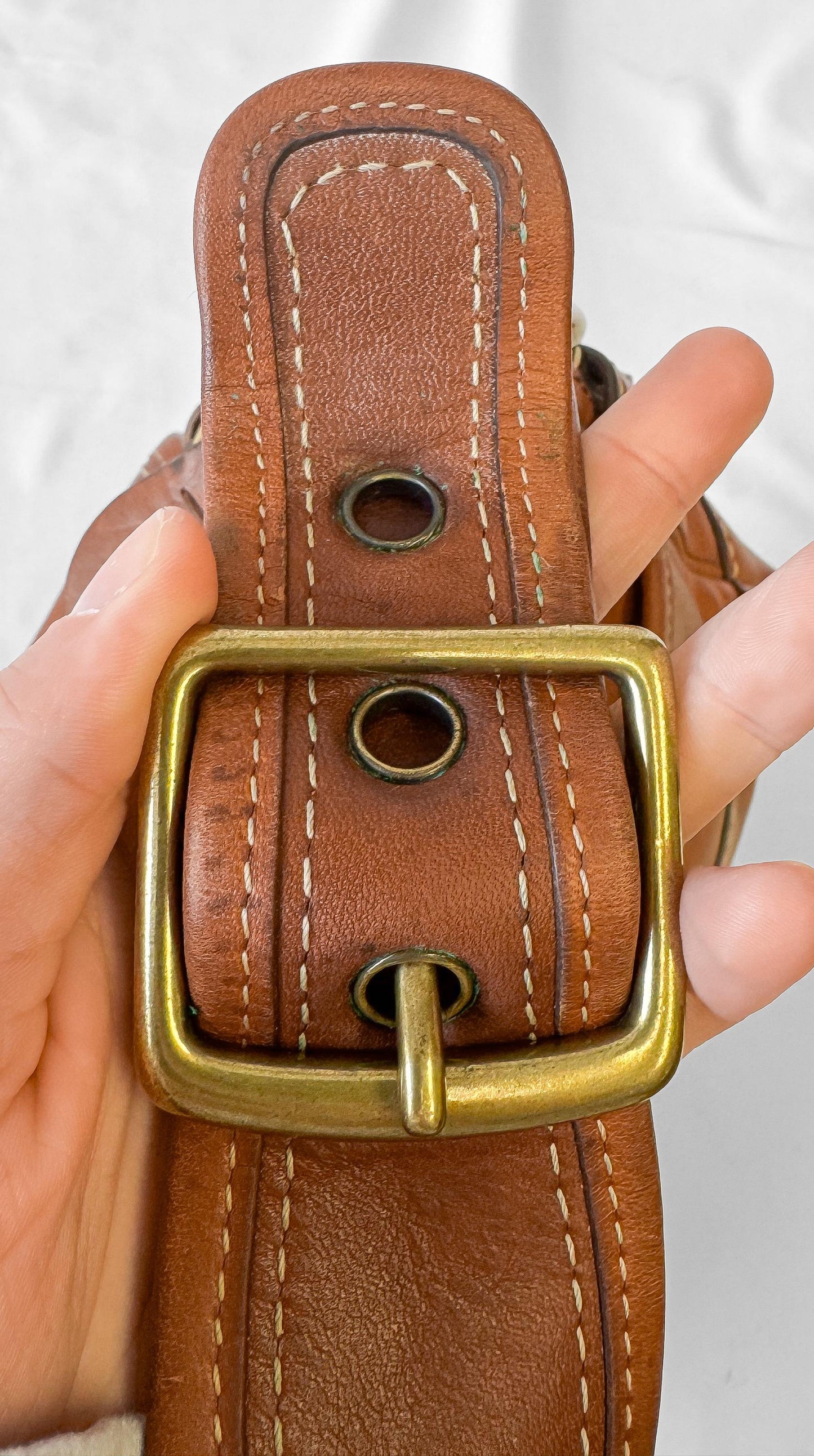 Y2K 00s Coach Legacy Leigh 65th Anniversary Cognac Brown Leather Turnlock Shoulder Bag, Style 11127