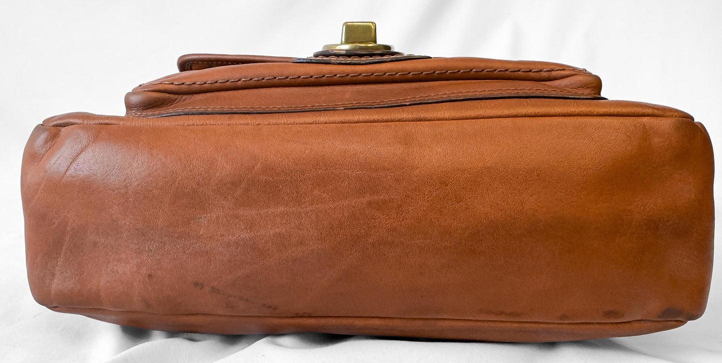 Y2K 00s Coach Legacy Leigh 65th Anniversary Cognac Brown Leather Turnlock Shoulder Bag, Style 11127