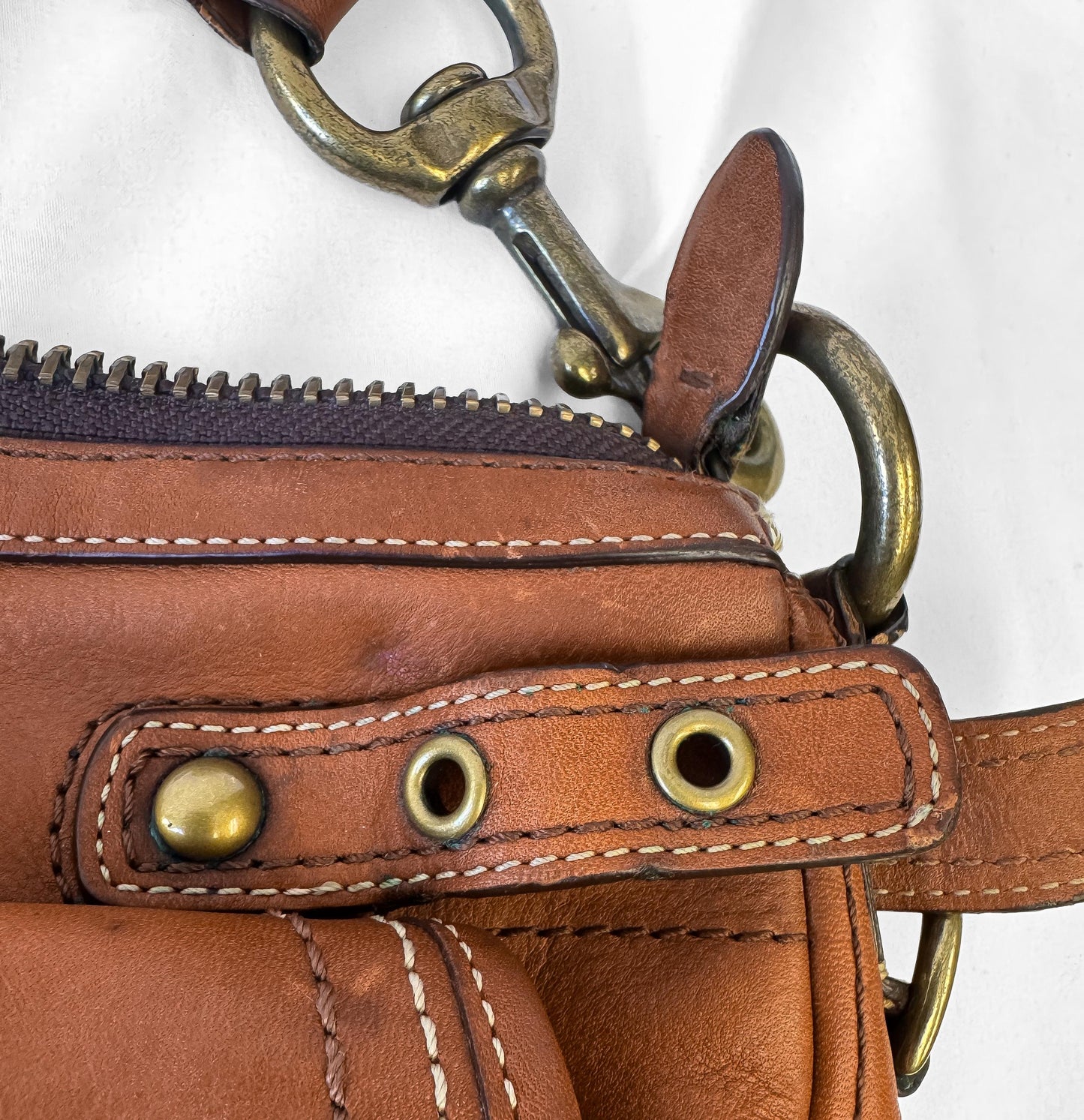 Y2K 00s Coach Legacy Leigh 65th Anniversary Cognac Brown Leather Turnlock Shoulder Bag, Style 11127