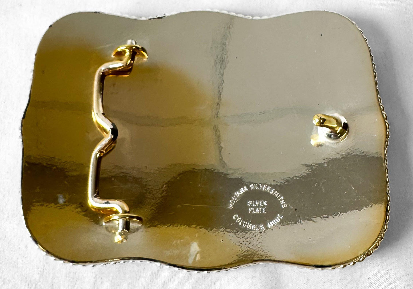 Vintage Montana Silversmiths Scalloped Rectangle Gold Trim Floral Etched Belt Buckle, Western Rodeo Festival Accessories