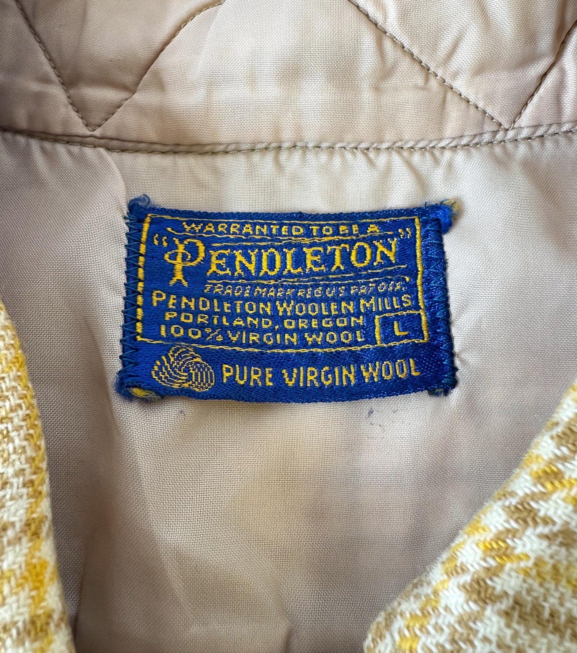 Vintage Pendleton Light Butter Yellow Plaid Wool Unisex Button Down Shirt, Men's Sz. L