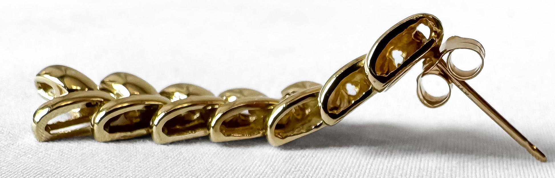 Vintage 14K Yellow Gold Chevron Link Dangle Stud Earrings, Elegant Simple Minimalist Statement Earrings