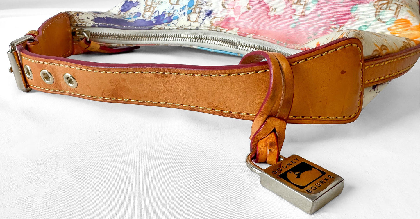 Y2K Vintage Dooney and Bourke Off White Rainbow Watercolor Paint Splash Monogram Hobo Shoulder Bag