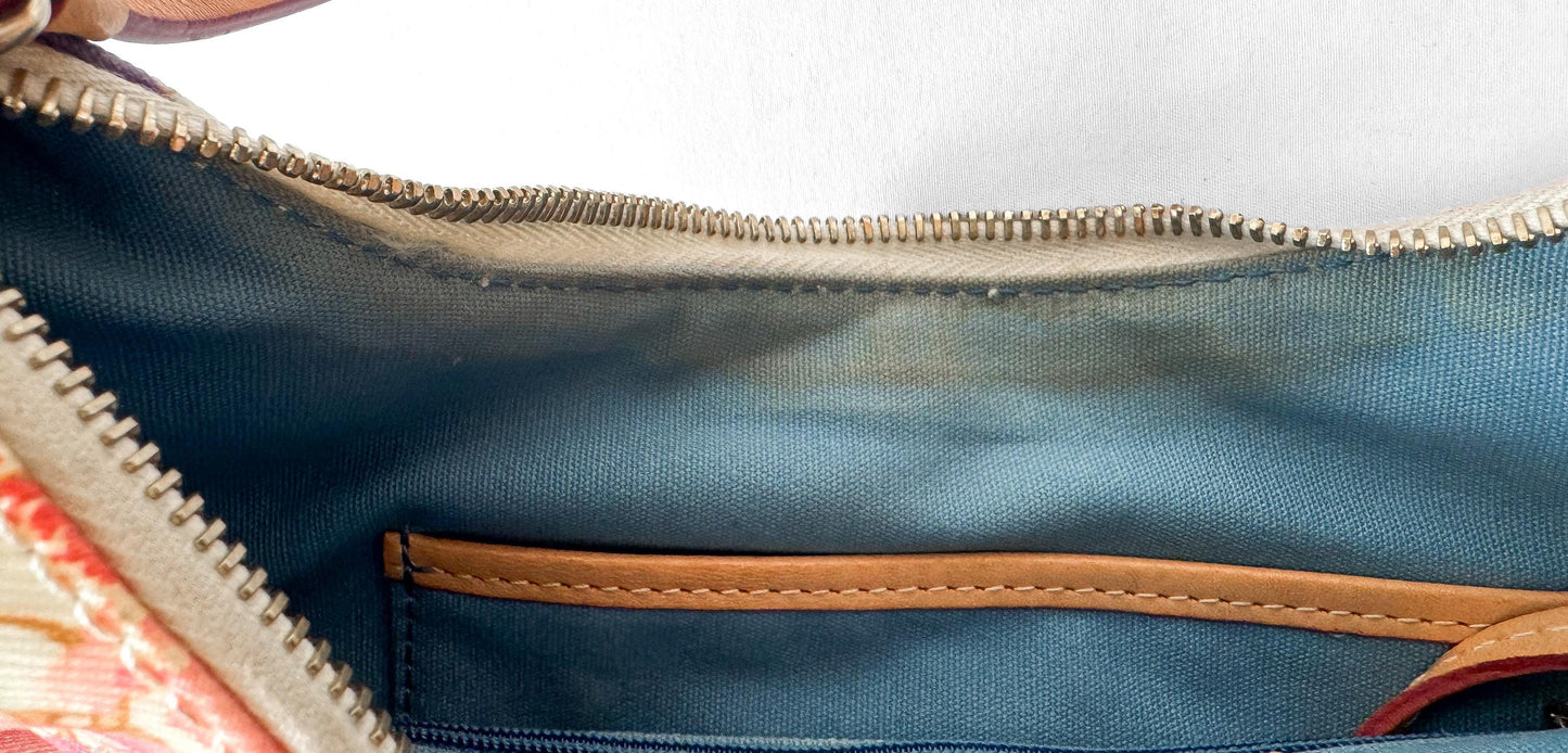 Y2K Vintage Dooney and Bourke Off White Rainbow Watercolor Paint Splash Monogram Hobo Shoulder Bag