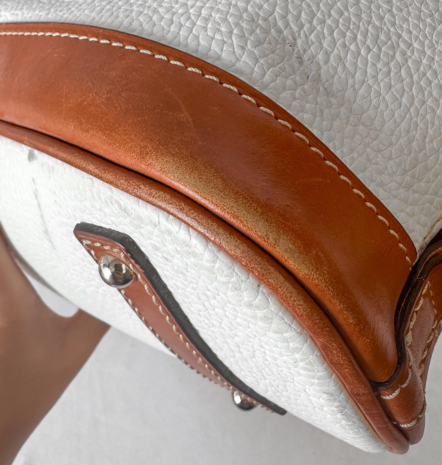Dooney and Bourke White Pebble Grain Zip Domed Satchel with Detachable Crossbody Strap