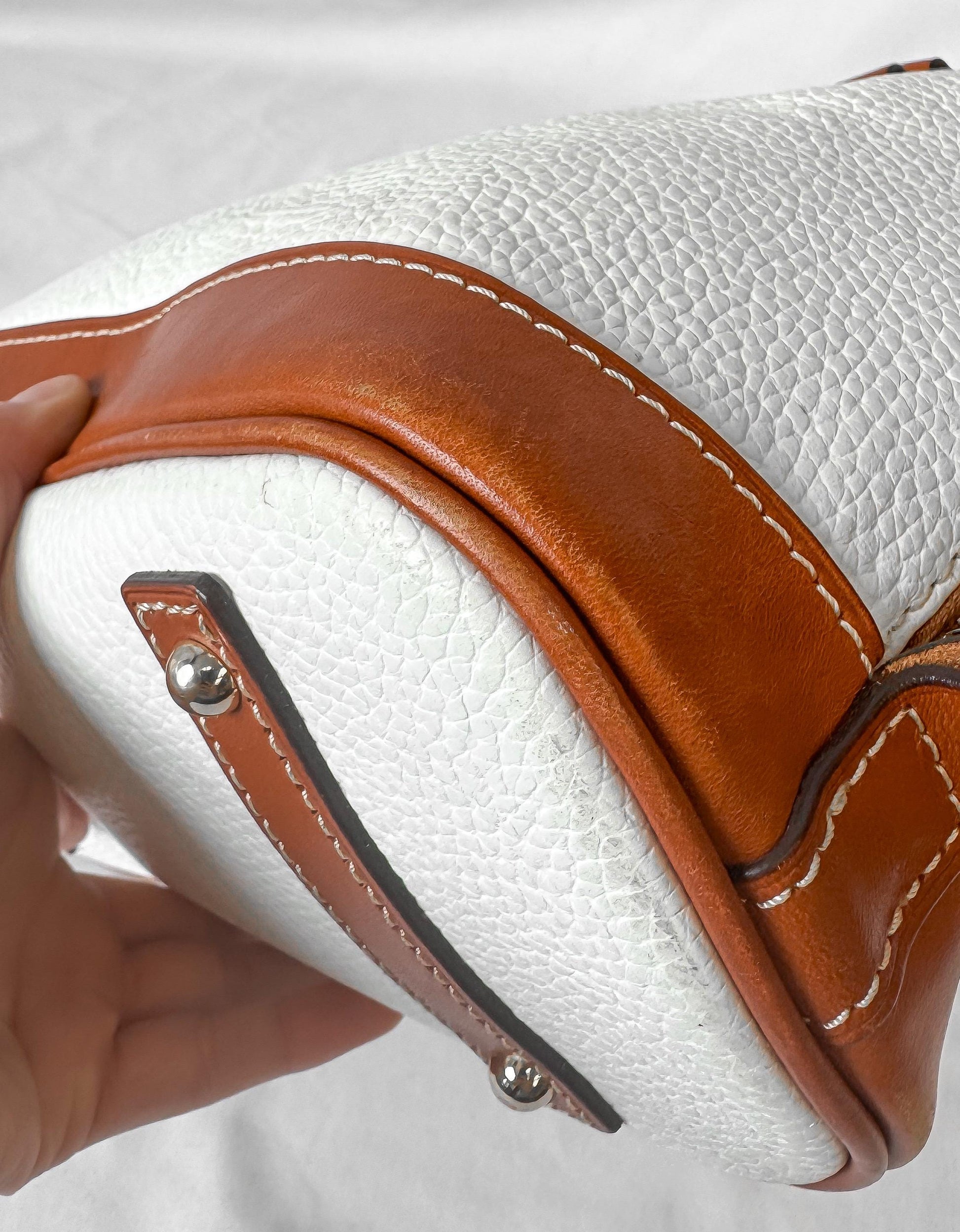 Dooney and Bourke White Pebble Grain Zip Domed Satchel with Detachable Crossbody Strap