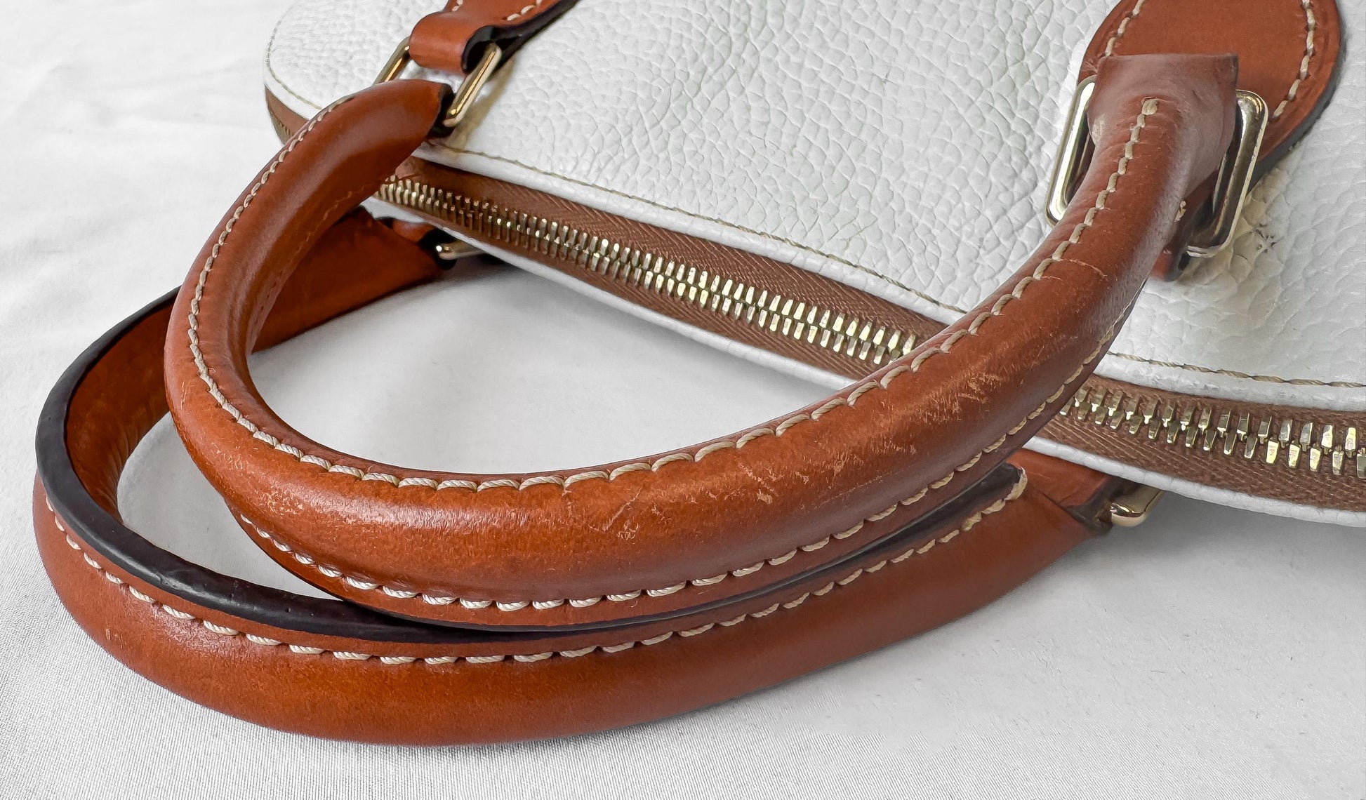 Dooney and Bourke White Pebble Grain Zip Domed Satchel with Detachable Crossbody Strap