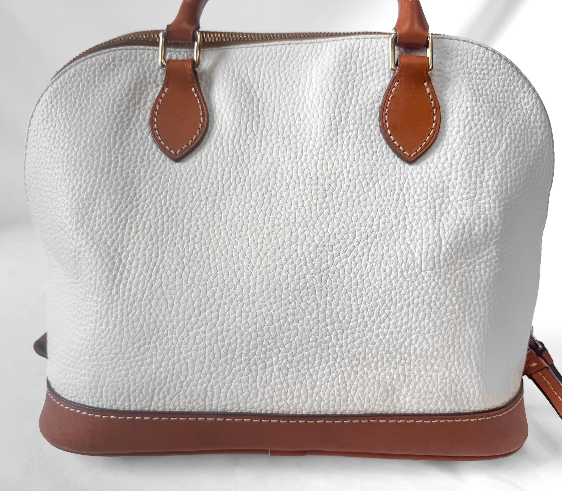 Dooney and Bourke White Pebble Grain Zip Domed Satchel with Detachable Crossbody Strap