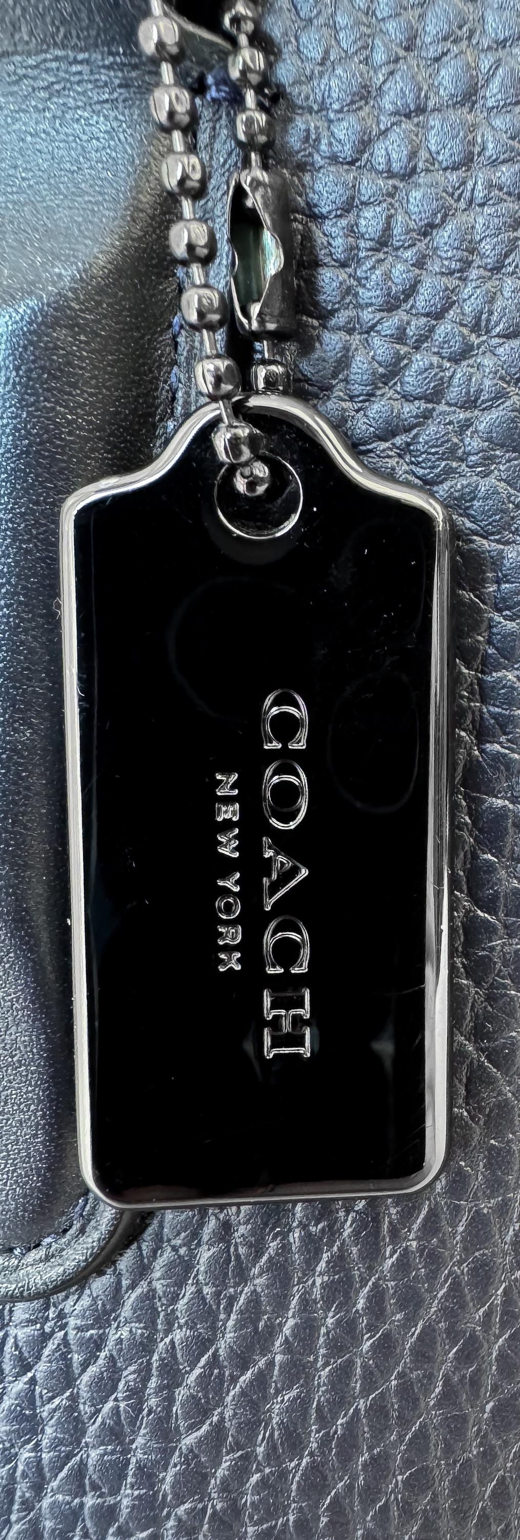 Modern Coach Brooklyn 28 Navy Blue Pebbled Leather Tote with Detachable Strap, Style #56839