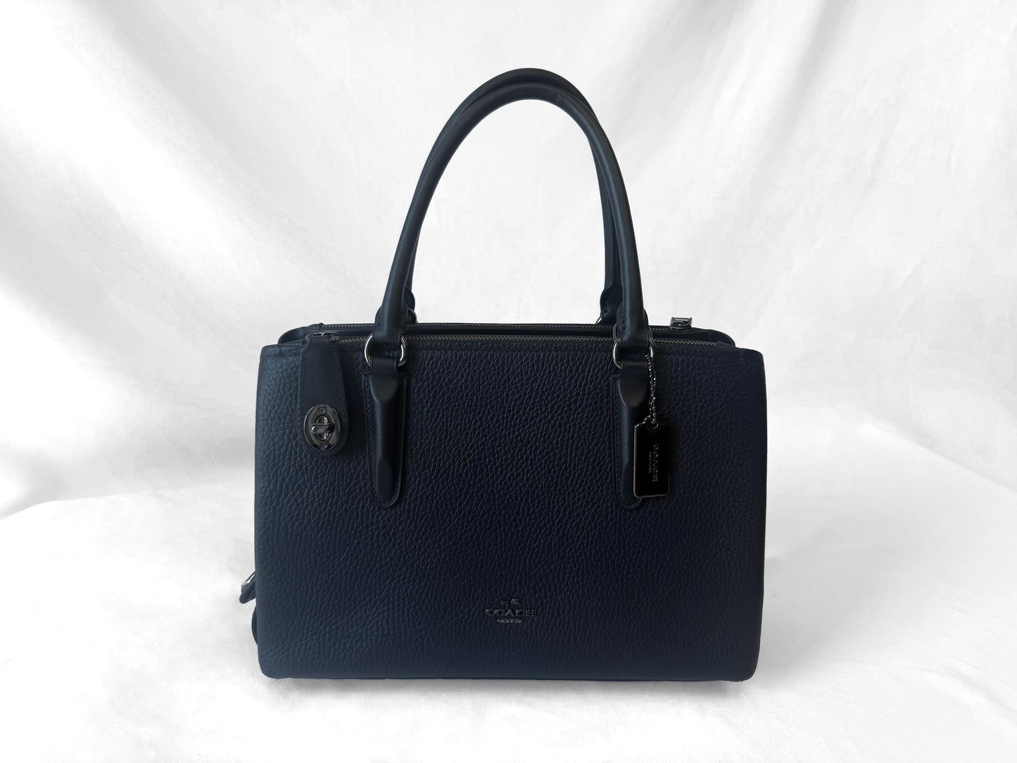 Modern Coach Brooklyn 28 Navy Blue Pebbled Leather Tote with Detachable Strap, Style #56839