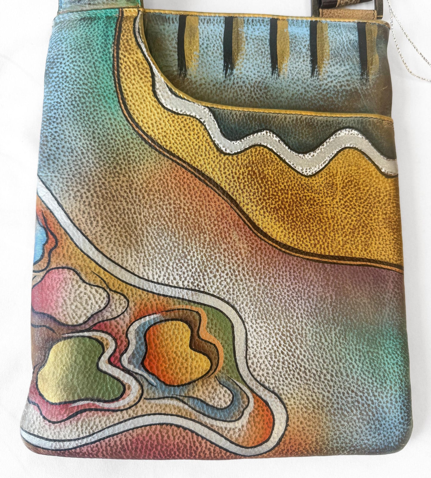 NWT Anuschka Multicolor Abstract Print Leather Crossbody Bag, Unique Boho Style Handbag