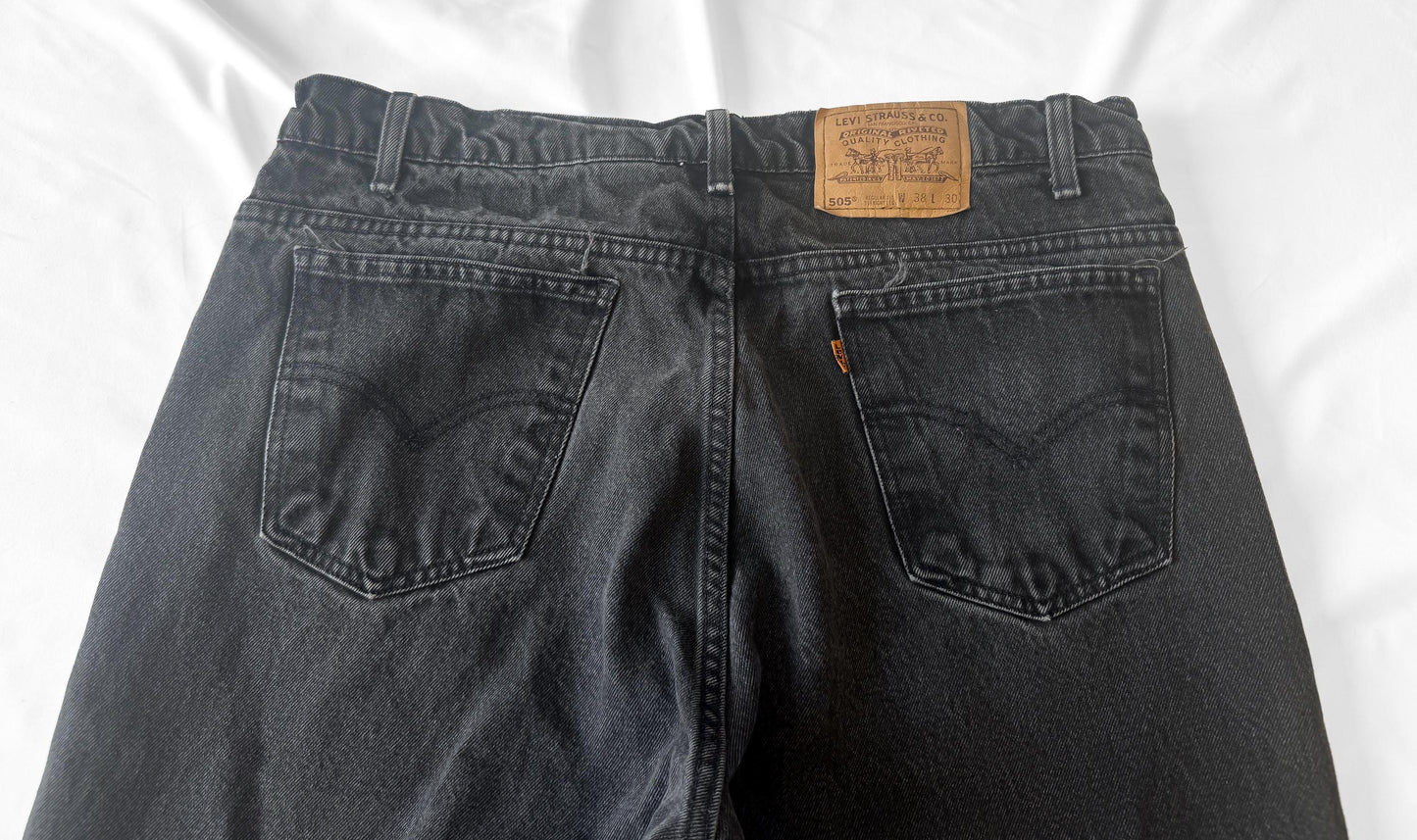 Vintage Levi's Orange Tab 505 Black Straight Leg Unisex Jeans, Sz. 37" x 29"