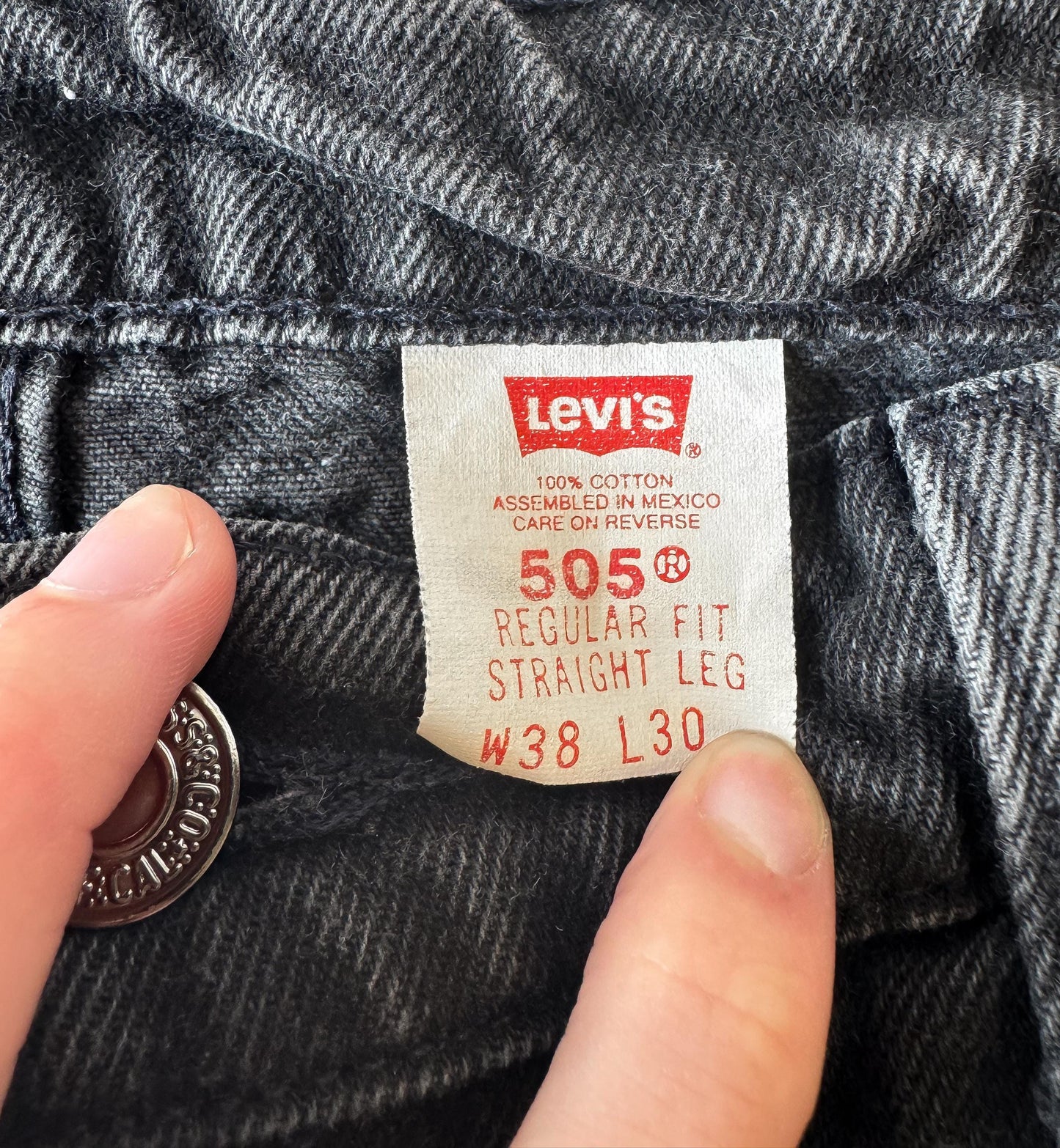 Vintage Levi's Orange Tab 505 Black Straight Leg Unisex Jeans, Sz. 37" x 29"