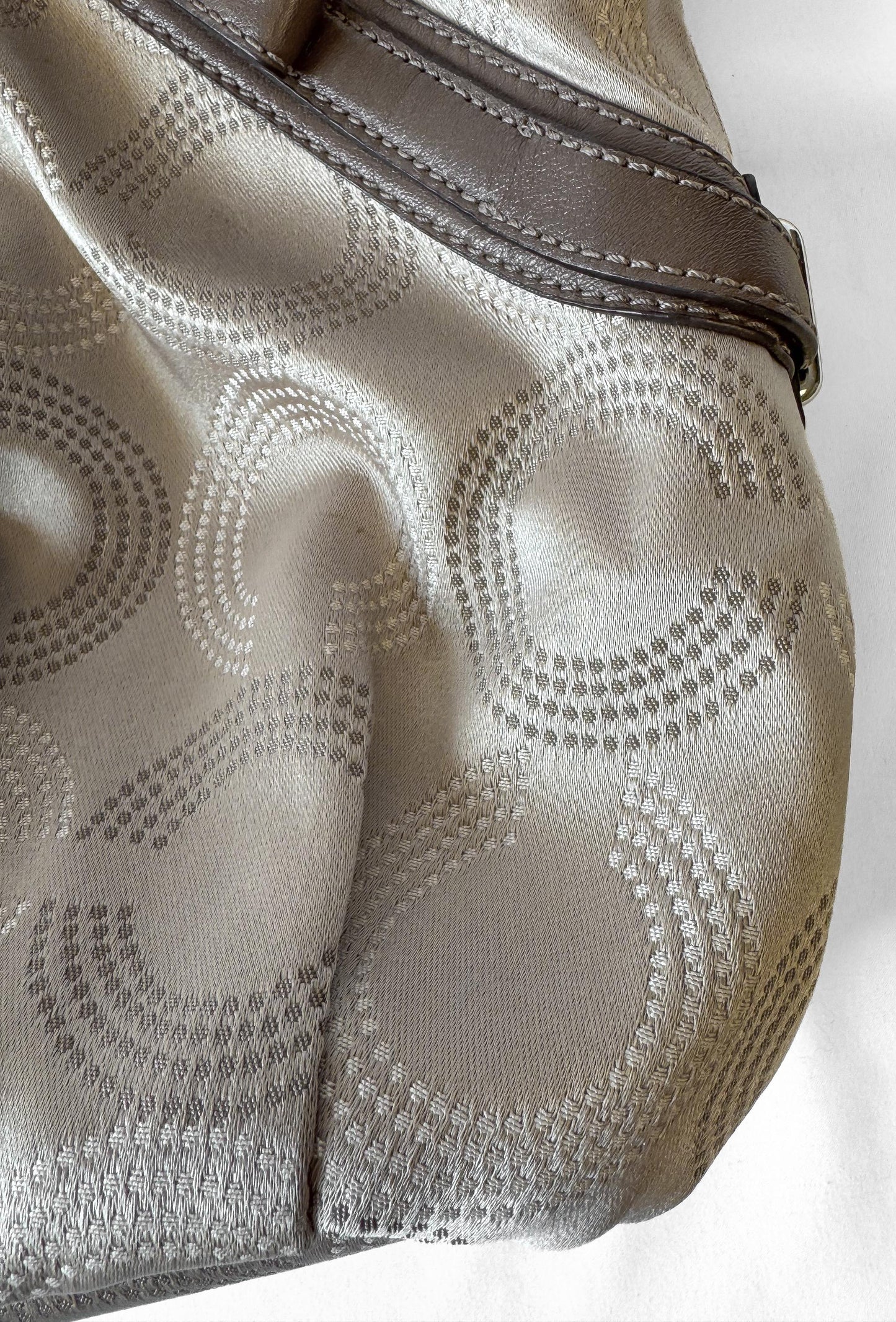 Y2K Coach Op Art Madison Sophia Dotted Beige Satchel Handbag with Detachable Strap, Style 15957, Unique Y2K 00s Vintage Coach Purse