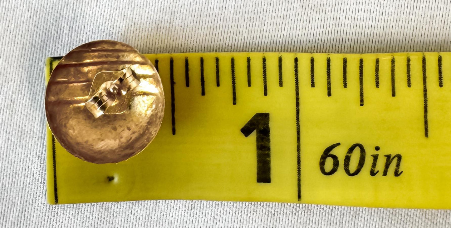 Vintage 14K Yellow Gold Circular Half Ribbed Textured Stud Earrings